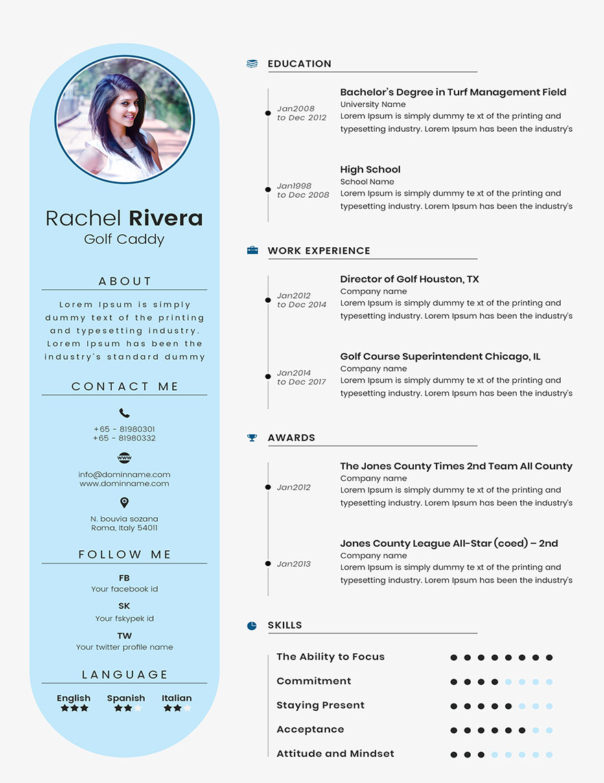 Free Free Golf Caddy Resume Template Word, Apple Pages, Publisher