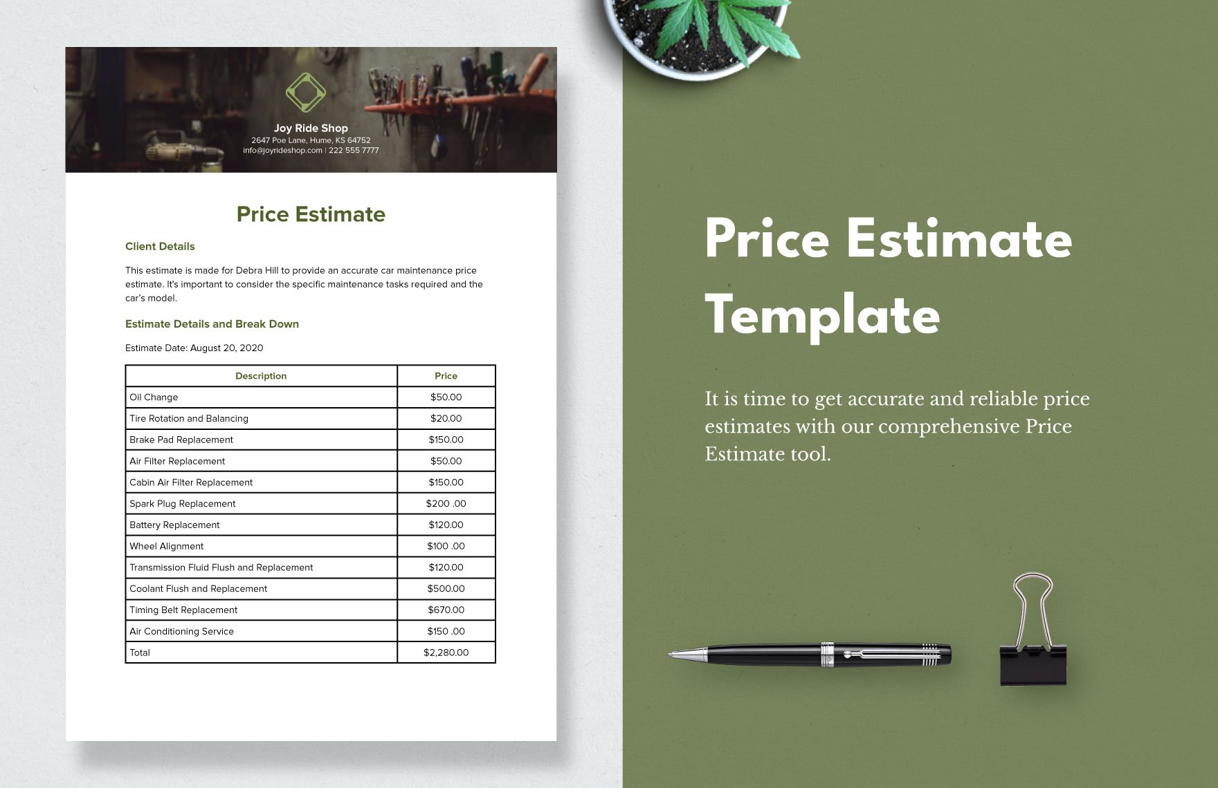 Free Price Estimate Template in Word, Google Docs, PDF