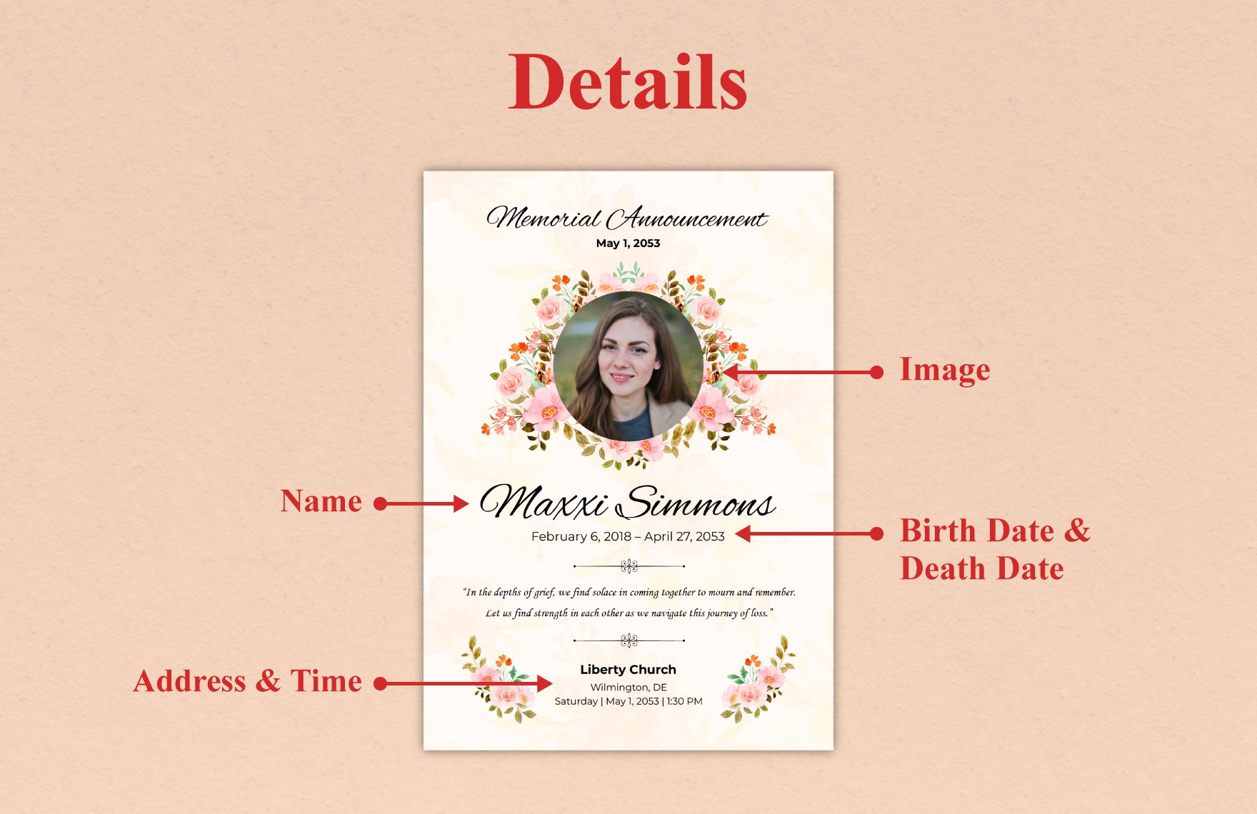 Floral Background Funeral Invitation Template