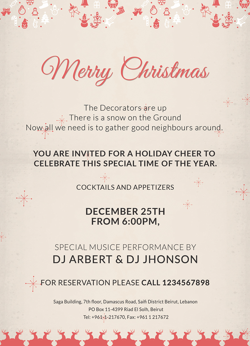 Merry Christmas Invitation Template in Publisher, Pages, Word, PSD ...
