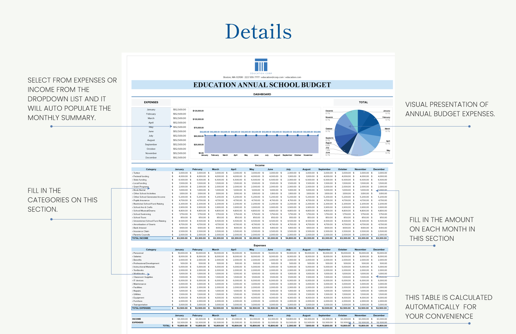 Education Annual School Budget Template Download in Excel, Google