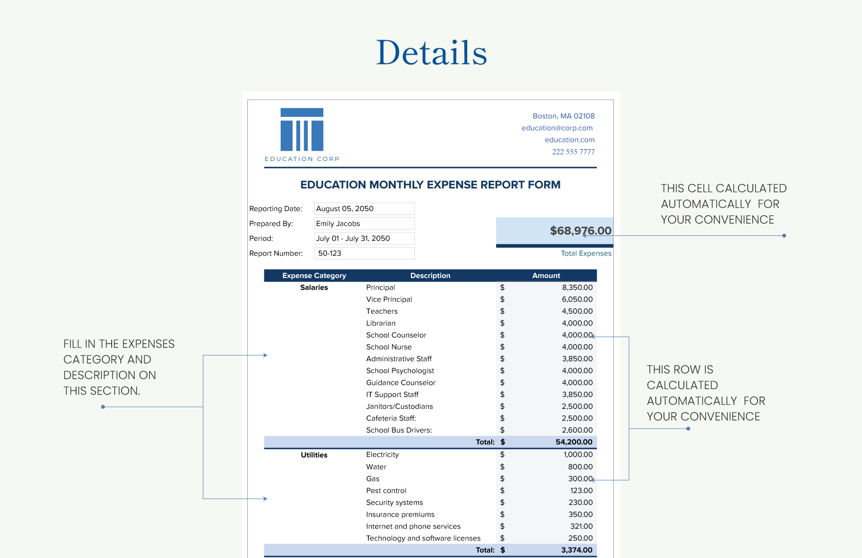 Education Monthly Expense Report Form Template - Download in Excel ...