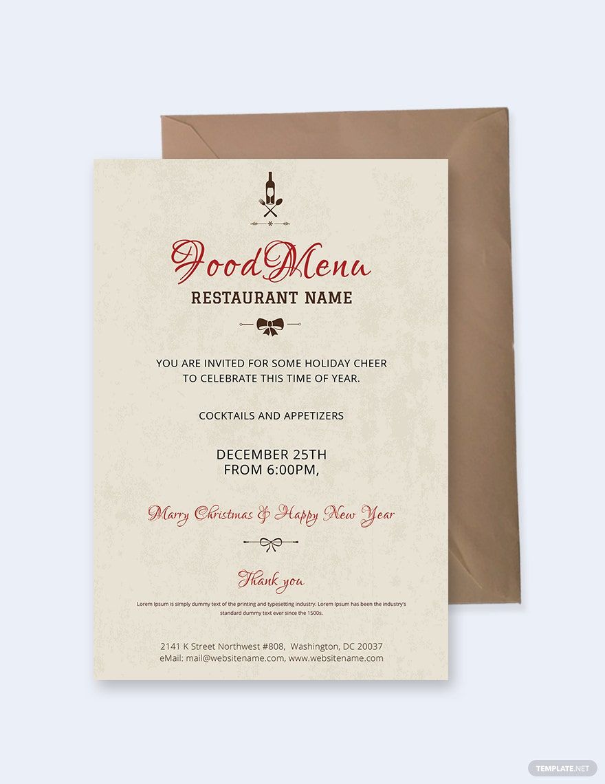 Christmas Restaurant Party Invitation Template in Word, PSD, Apple Pages, Publisher, Outlook