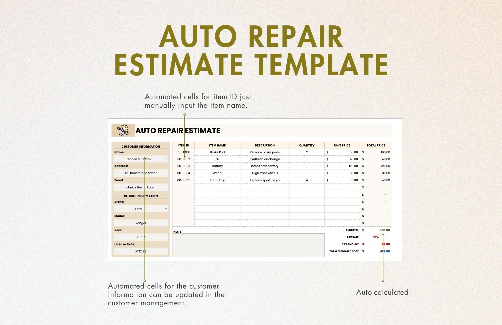Auto Repair Estimate Template