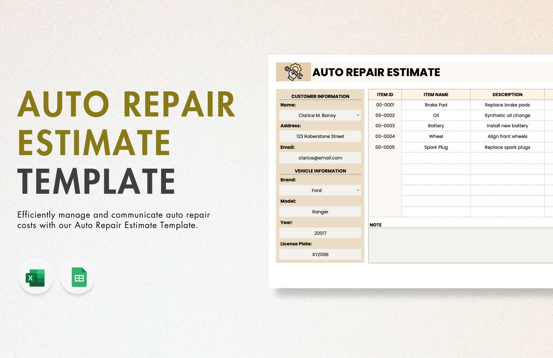 Auto Repair Estimate Template
