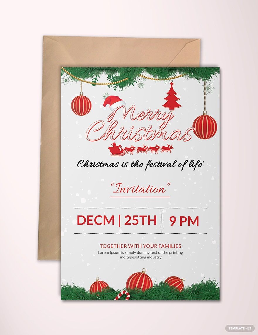 Merry Christmas party Invitation Template in Pages, Outlook, Word, Google Docs, Publisher, PSD, Illustrator - Download | Template.net