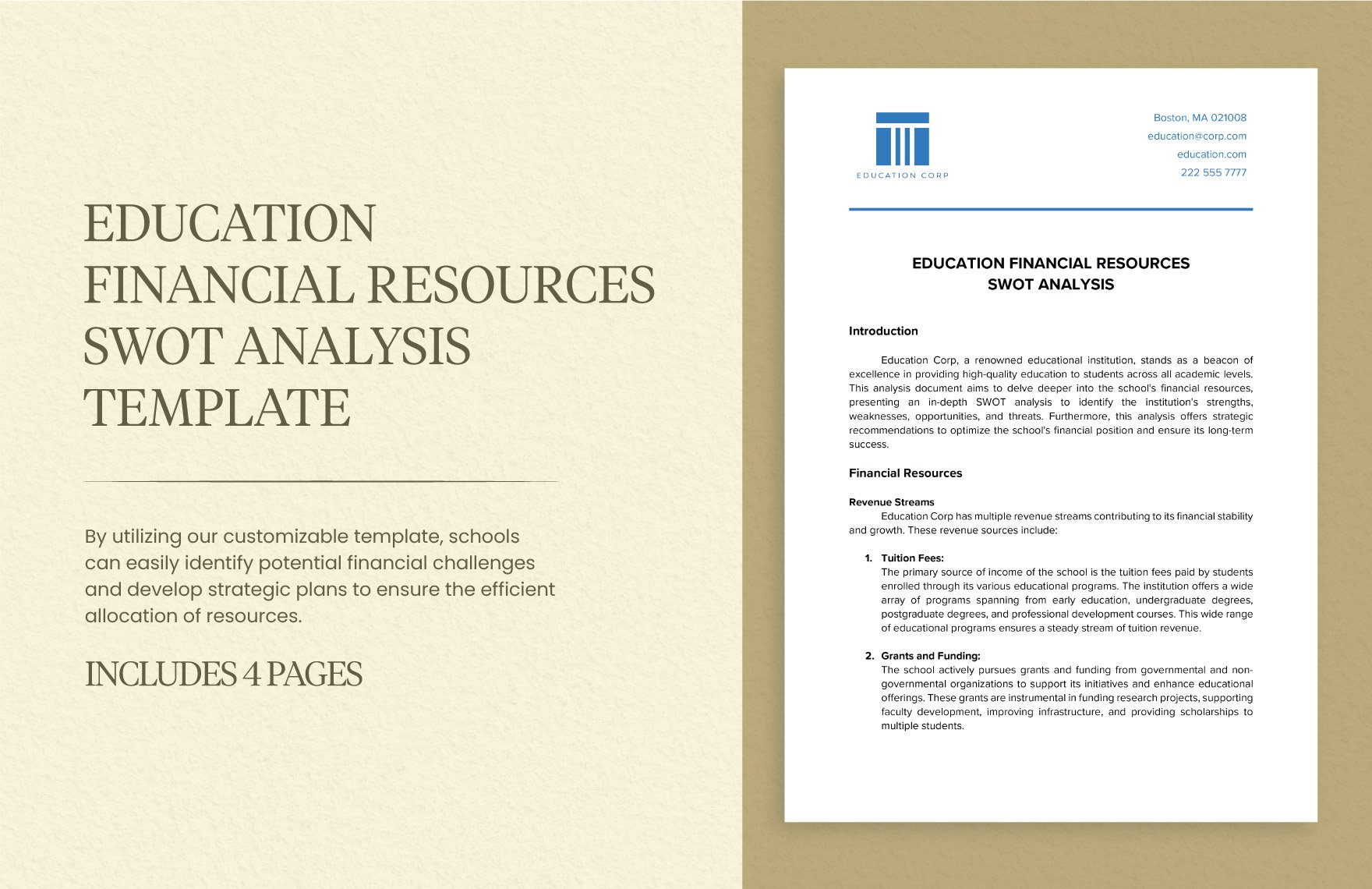 Education Financial Resources SWOT Analysis Template