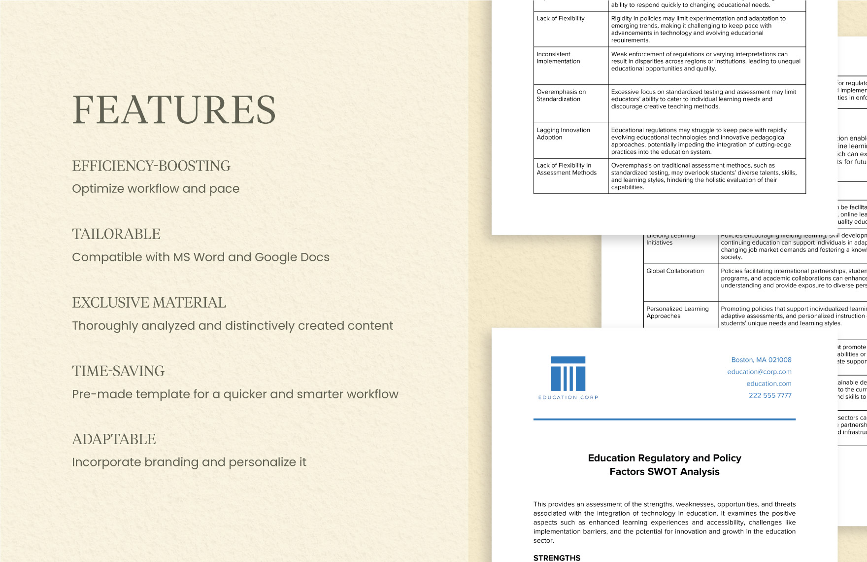 Education Regulatory and Policy Factors SWOT Analysis Template in Word ...