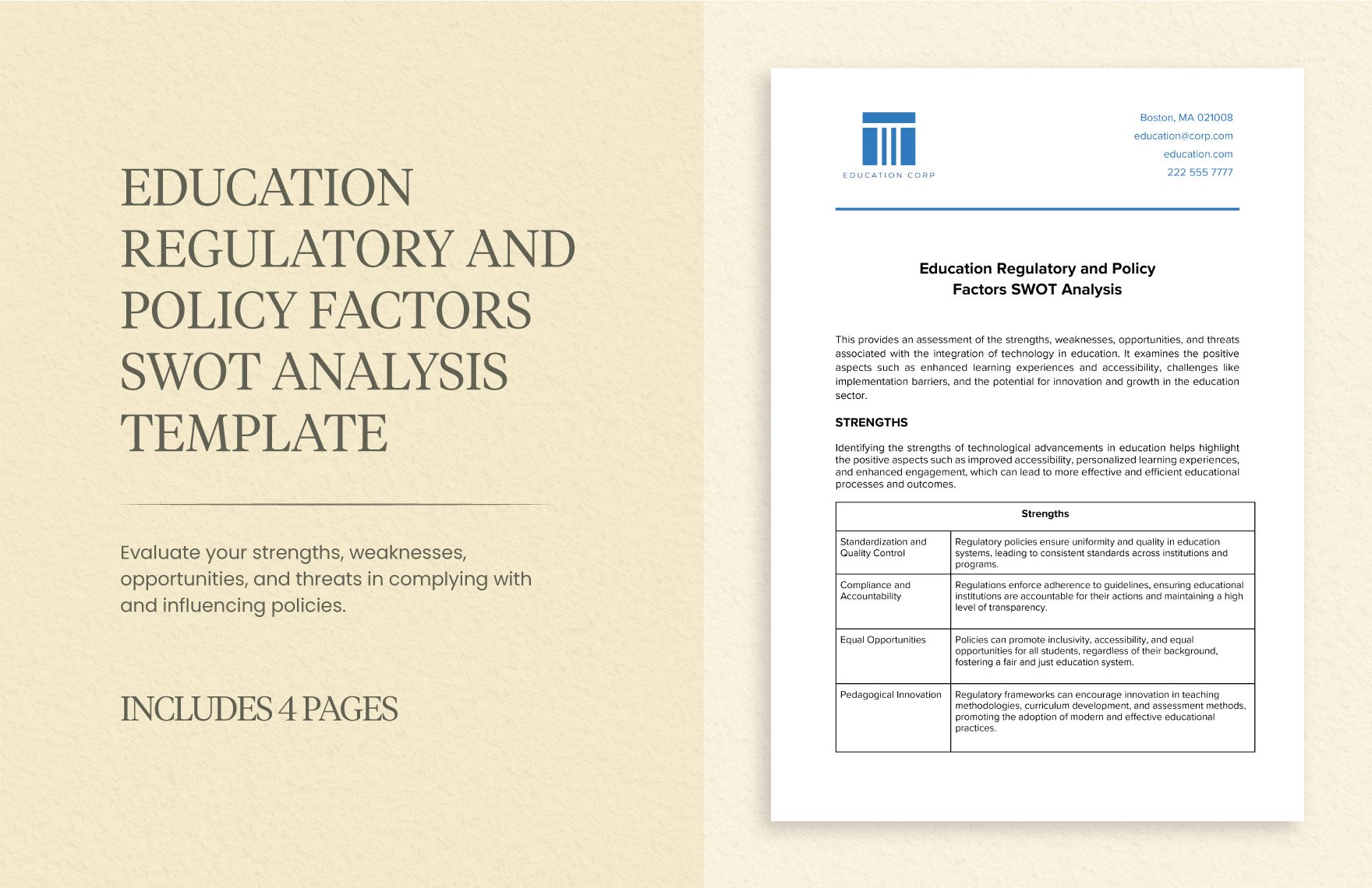 Education Regulatory and Policy Factors SWOT Analysis Template