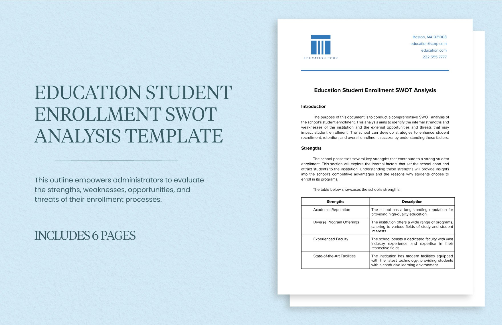 Education Student Enrollment SWOT Analysis Template