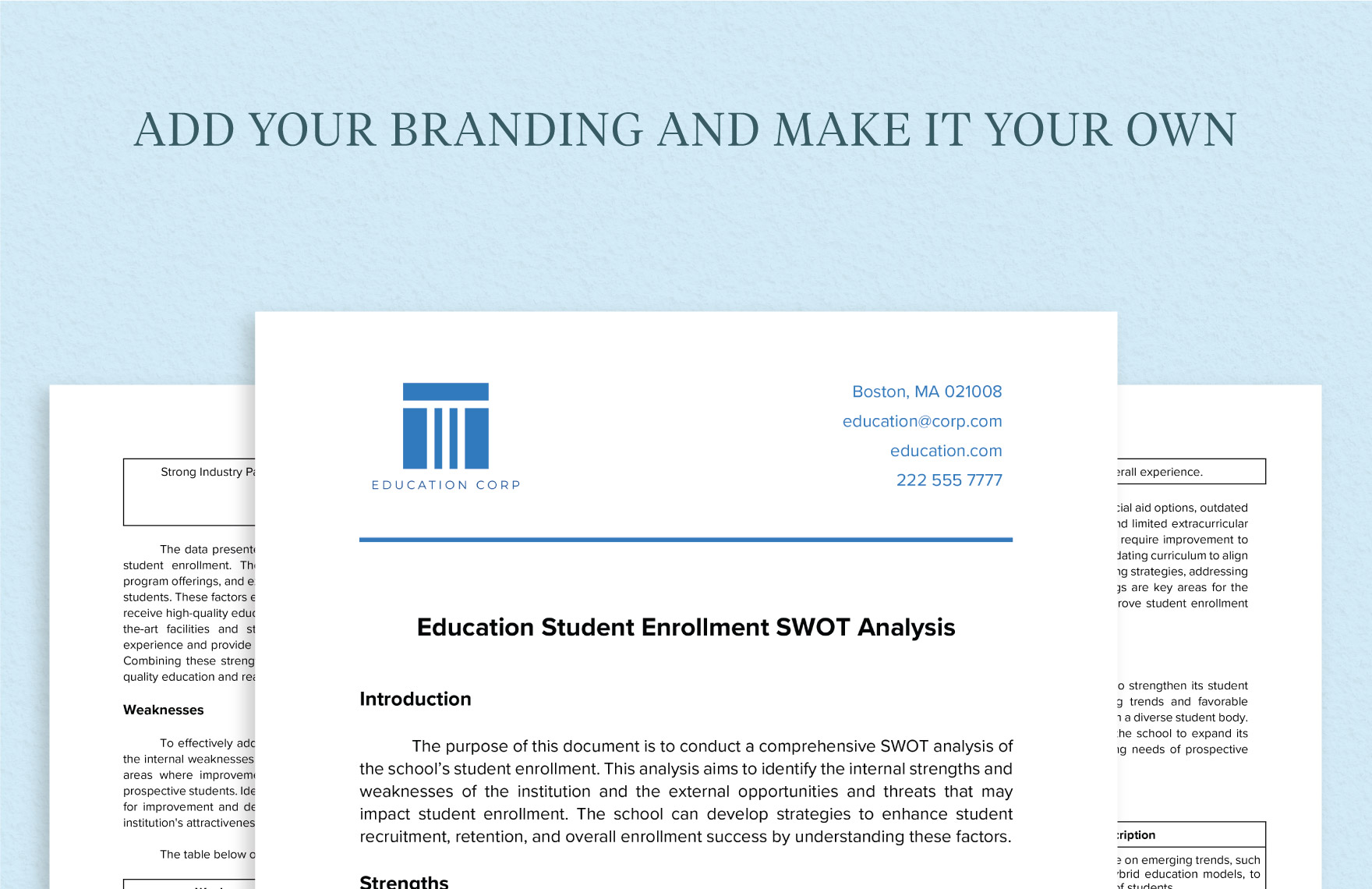 Education Student Enrollment SWOT Analysis Template