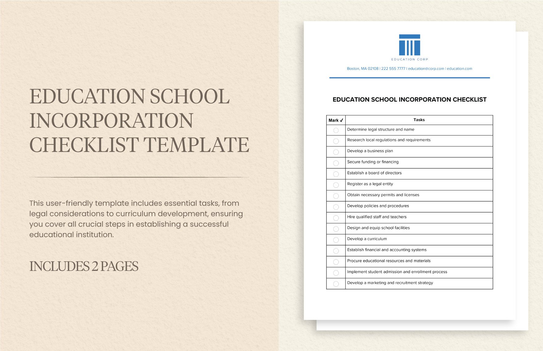 Education School Incorporation Checklist Template