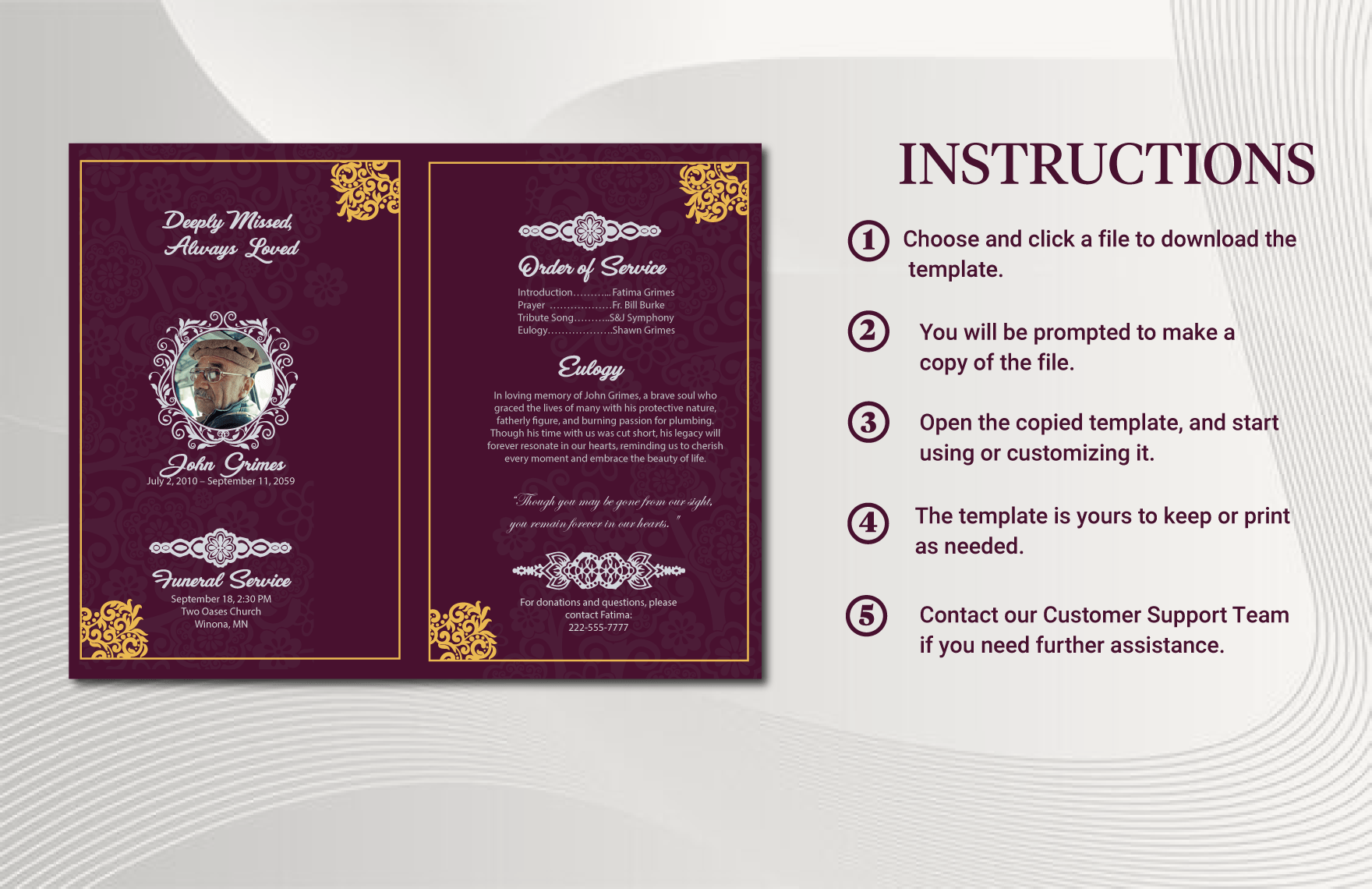 Eulogy Funeral Invitation Card Template