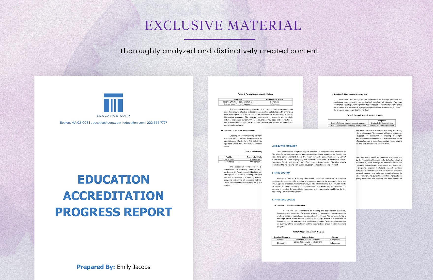 Education Accreditation Progress Report Template