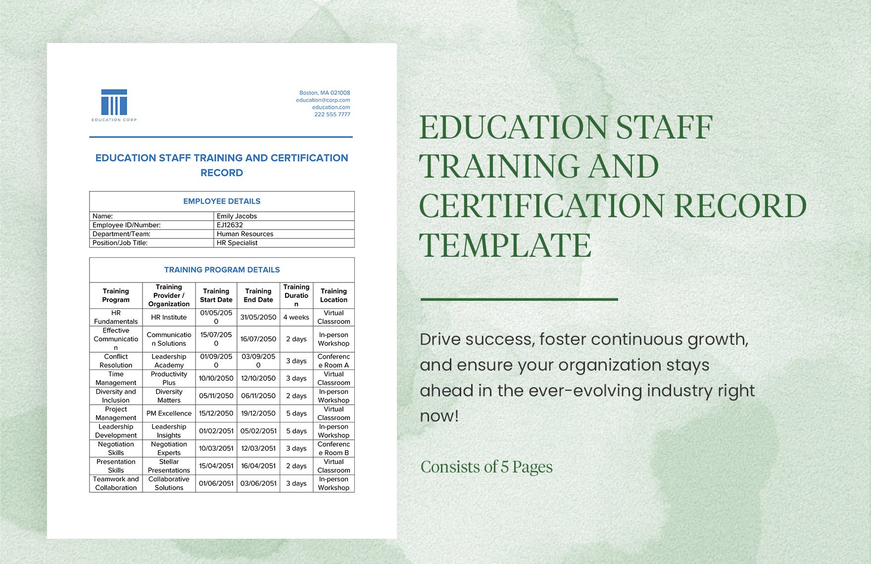 Education Staff Training and Certification Record Template