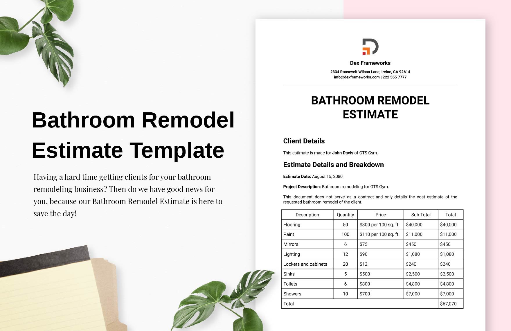 Bathroom Remodel Estimate Template in Word PDF Google Docs Download