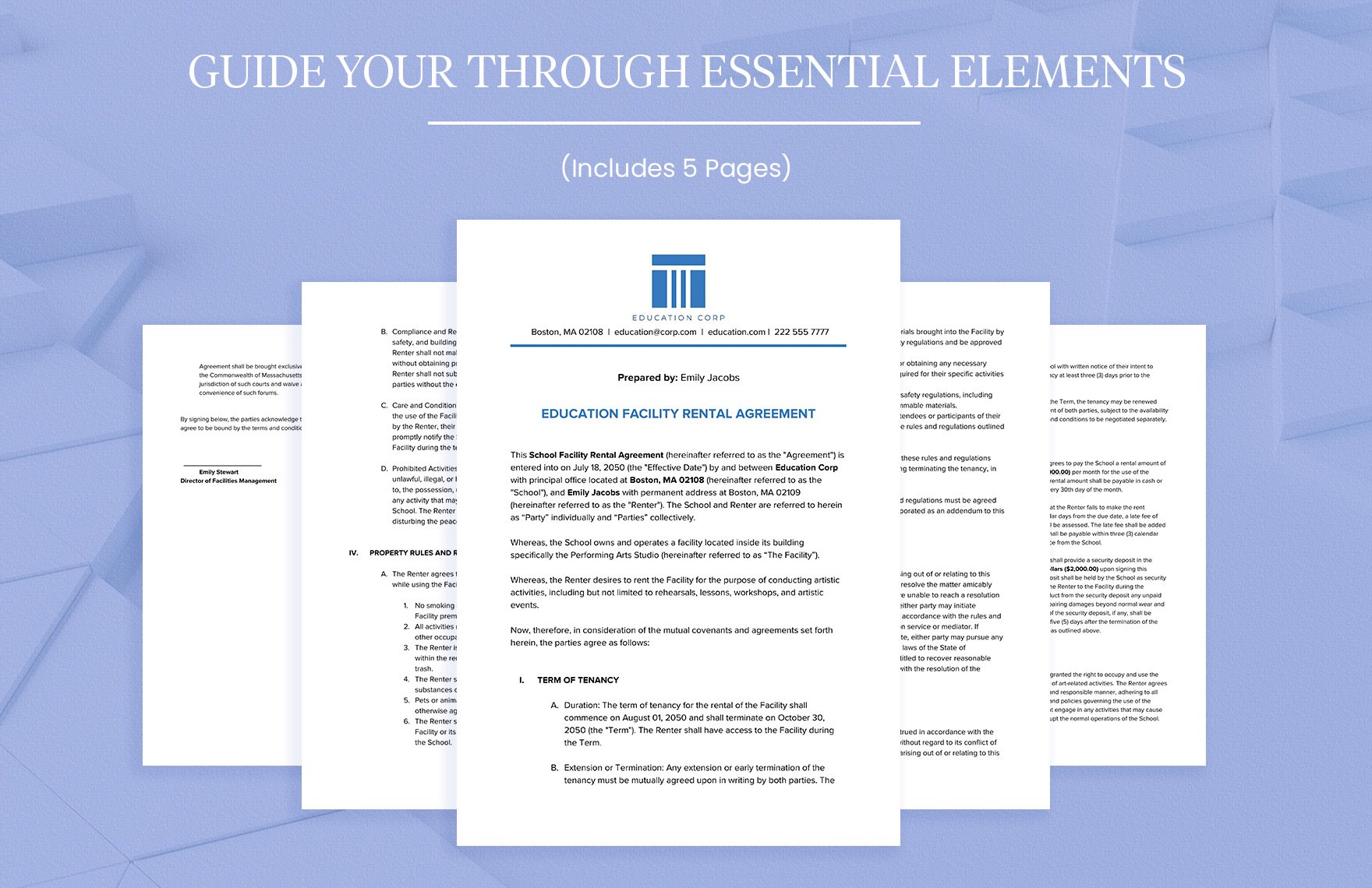 Education Facility Rental Agreement Template