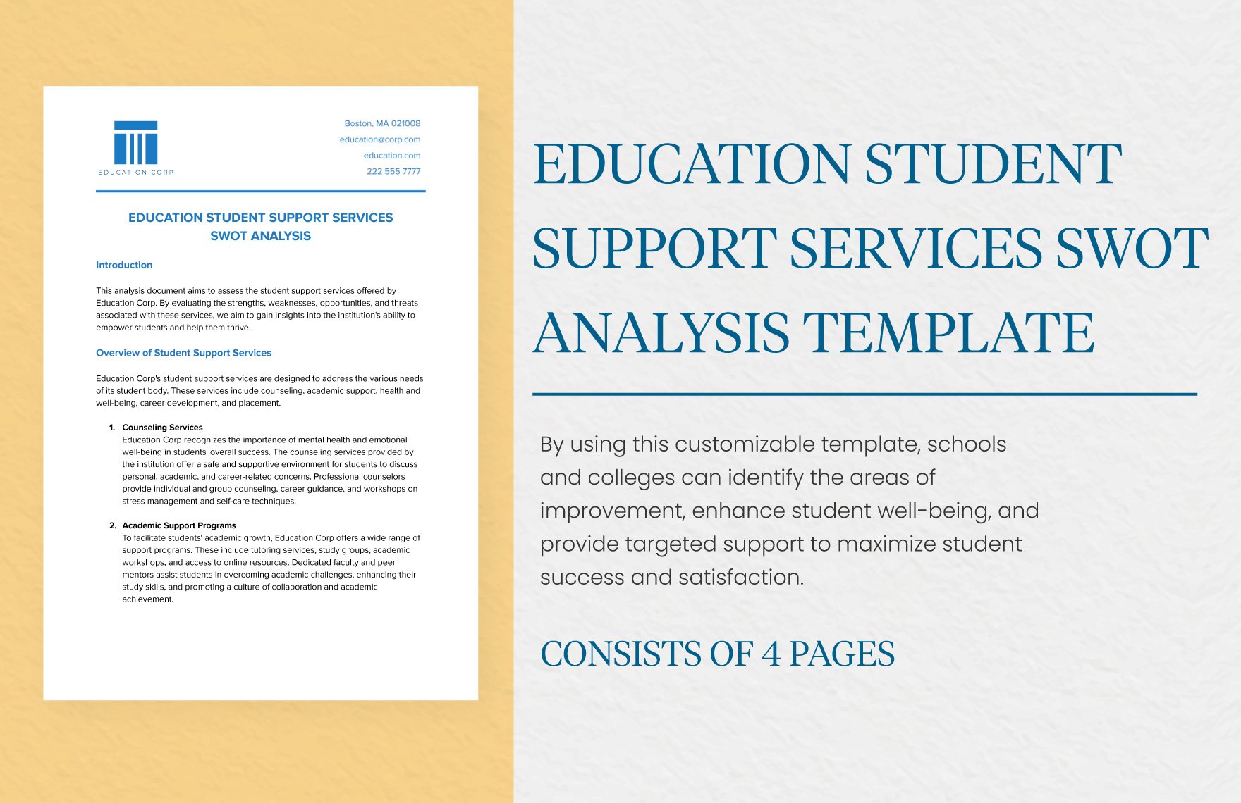 Education Student Support Services SWOT Analysis Template
