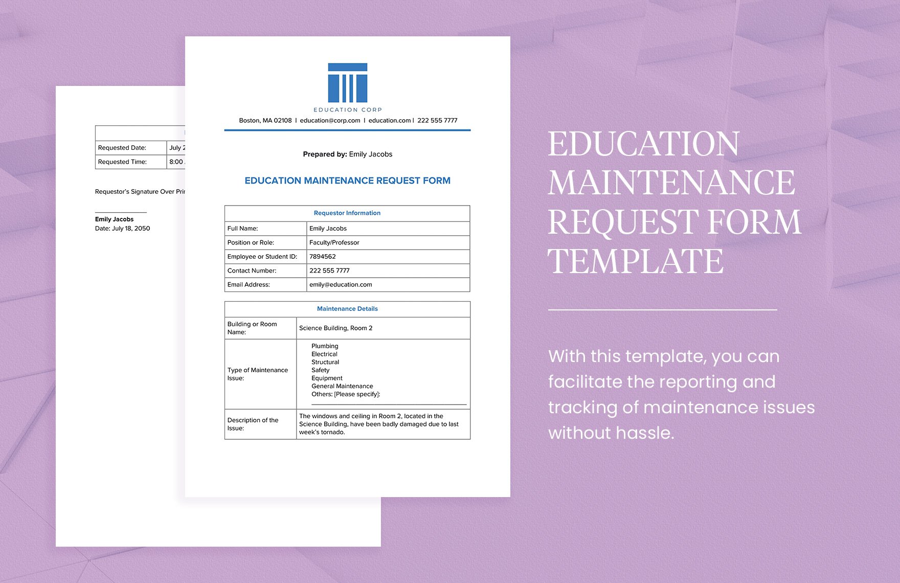 Education Maintenance Request Form Template