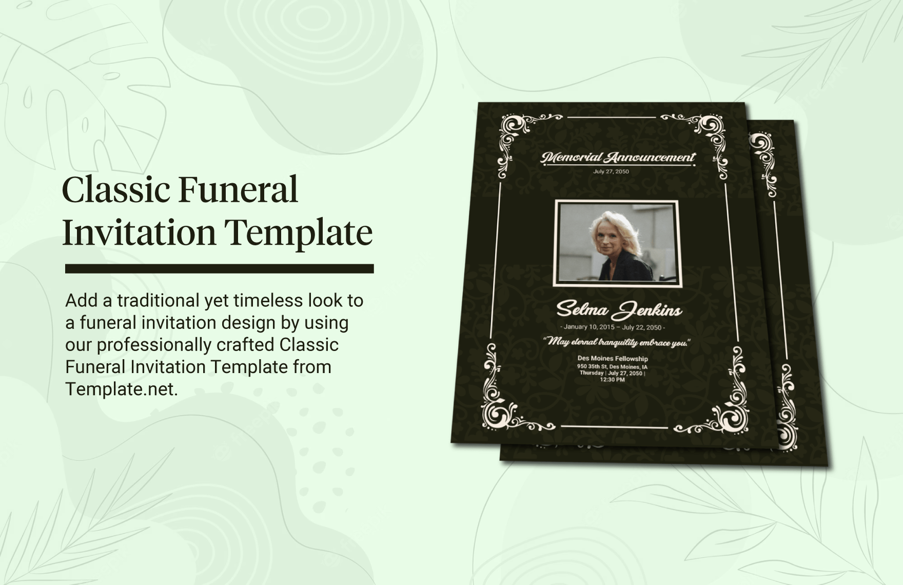 Classic Funeral Invitation Template in Word, Illustrator, PSD