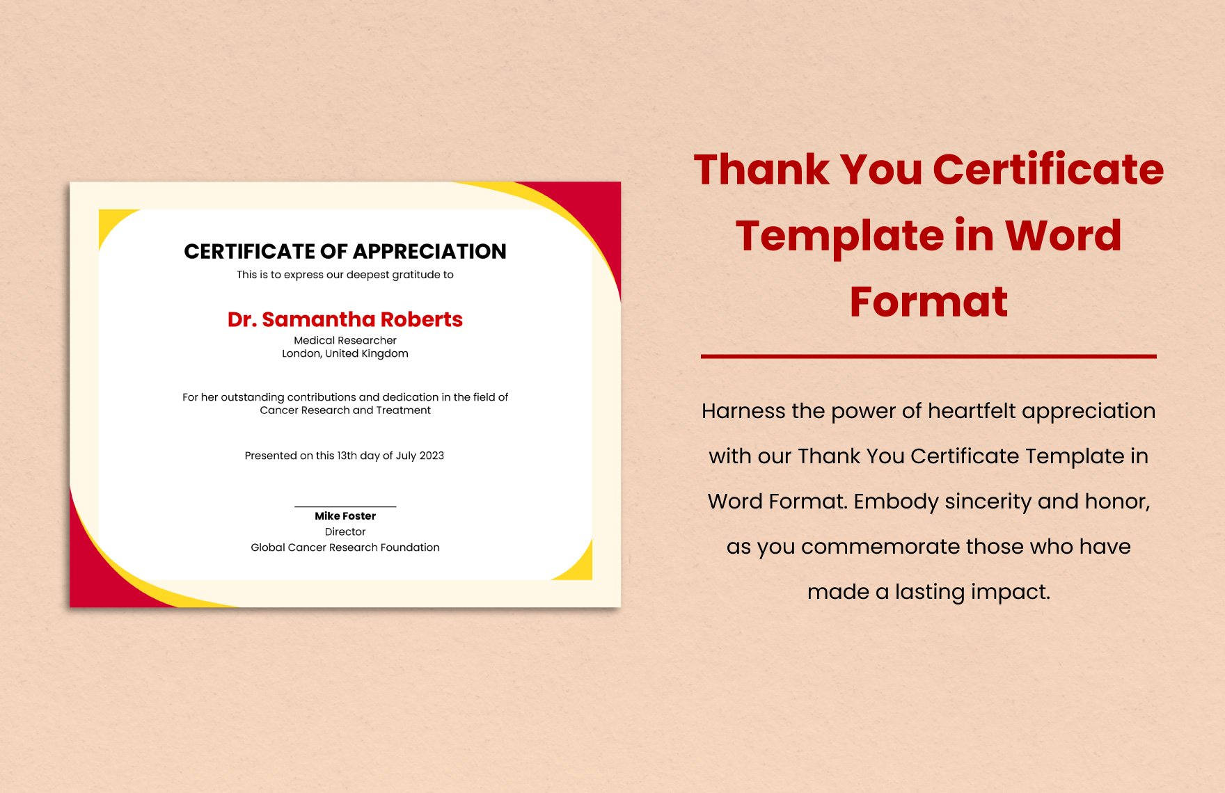 Thank You Certificate Template in Word Format