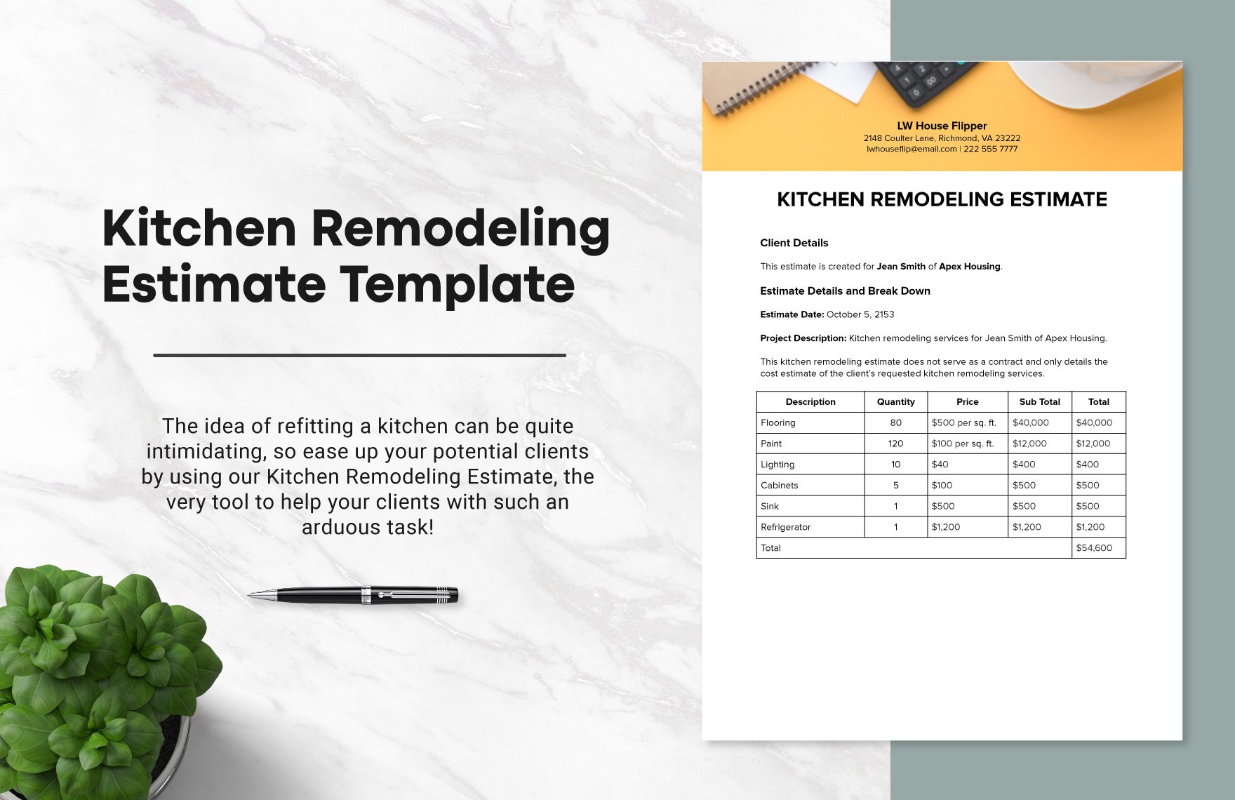 Kitchen Remodeling Estimate Template