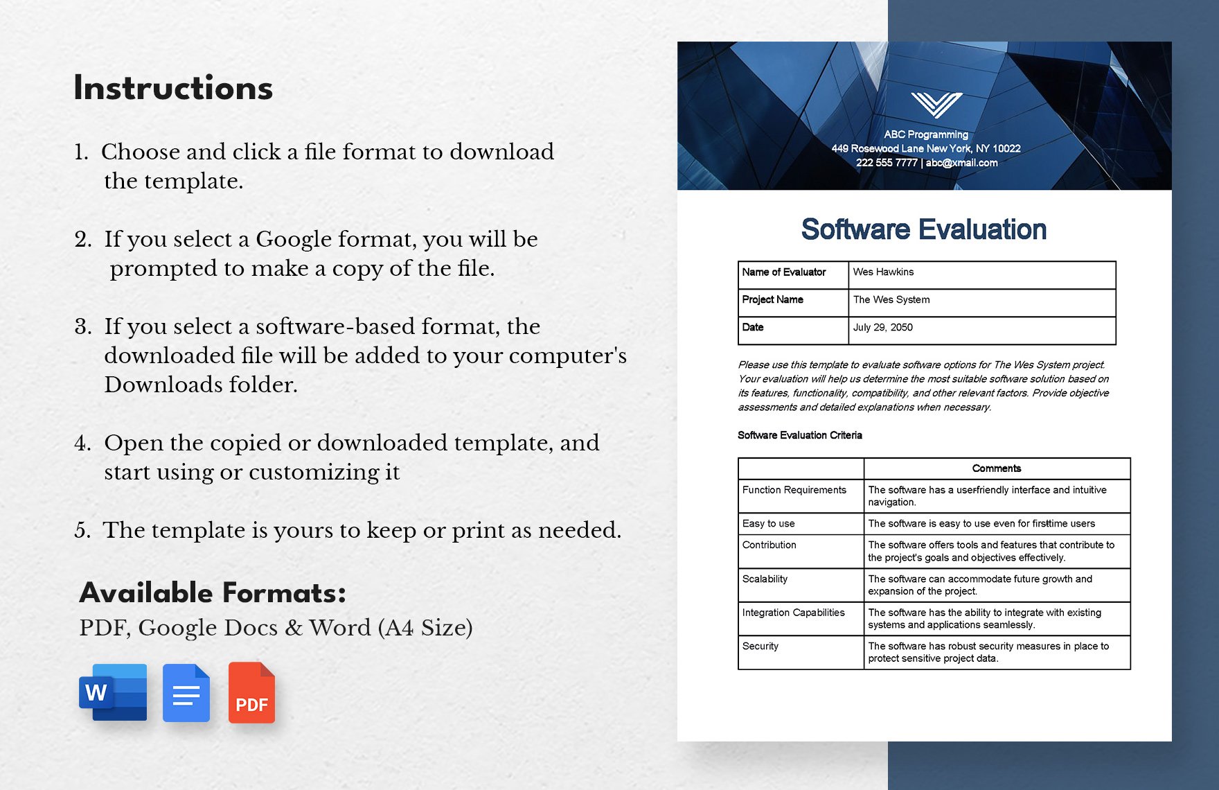 Software Evaluation template
