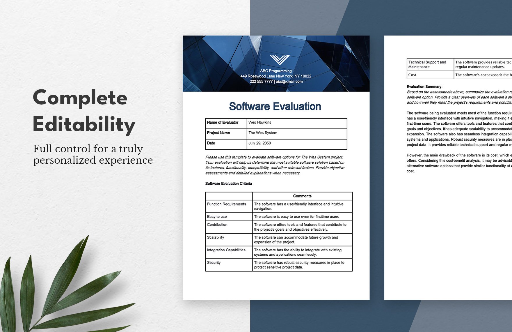 Software Evaluation template