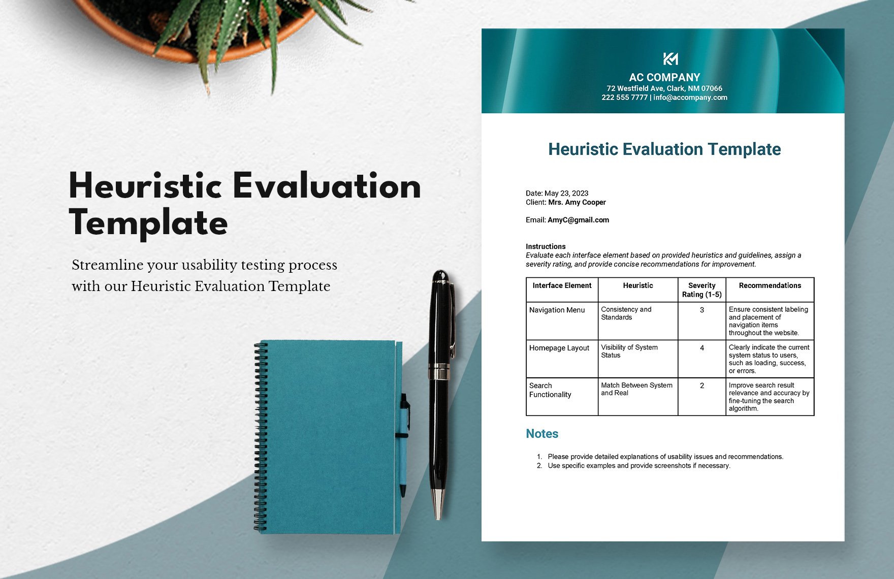 Heuristic Evaluation Template   in Word, Google Docs, PDF