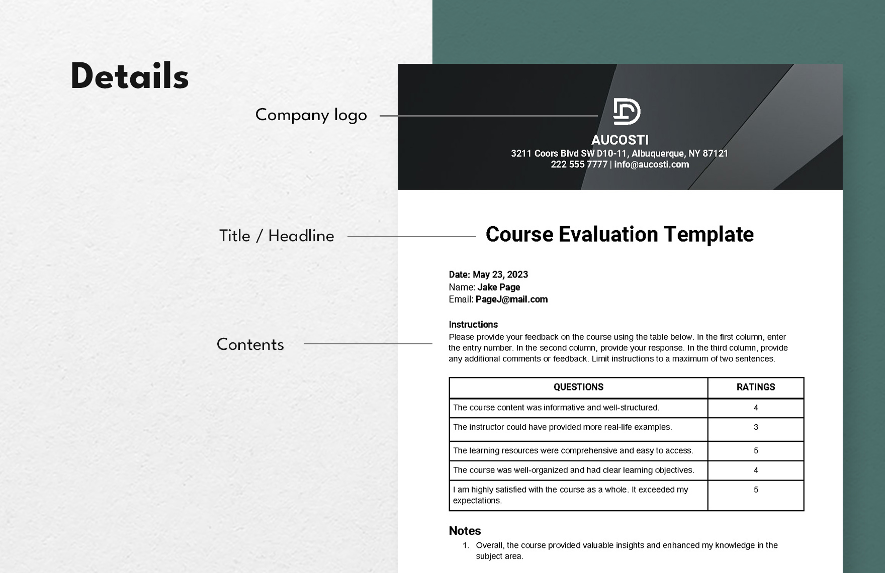 Course Evaluation Template