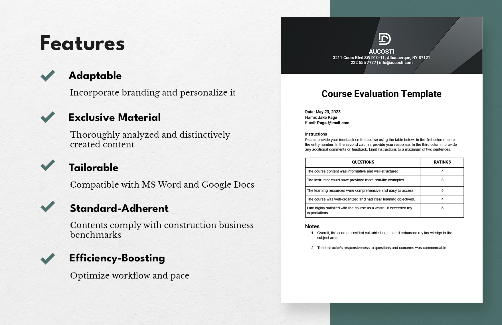 Course Evaluation Template