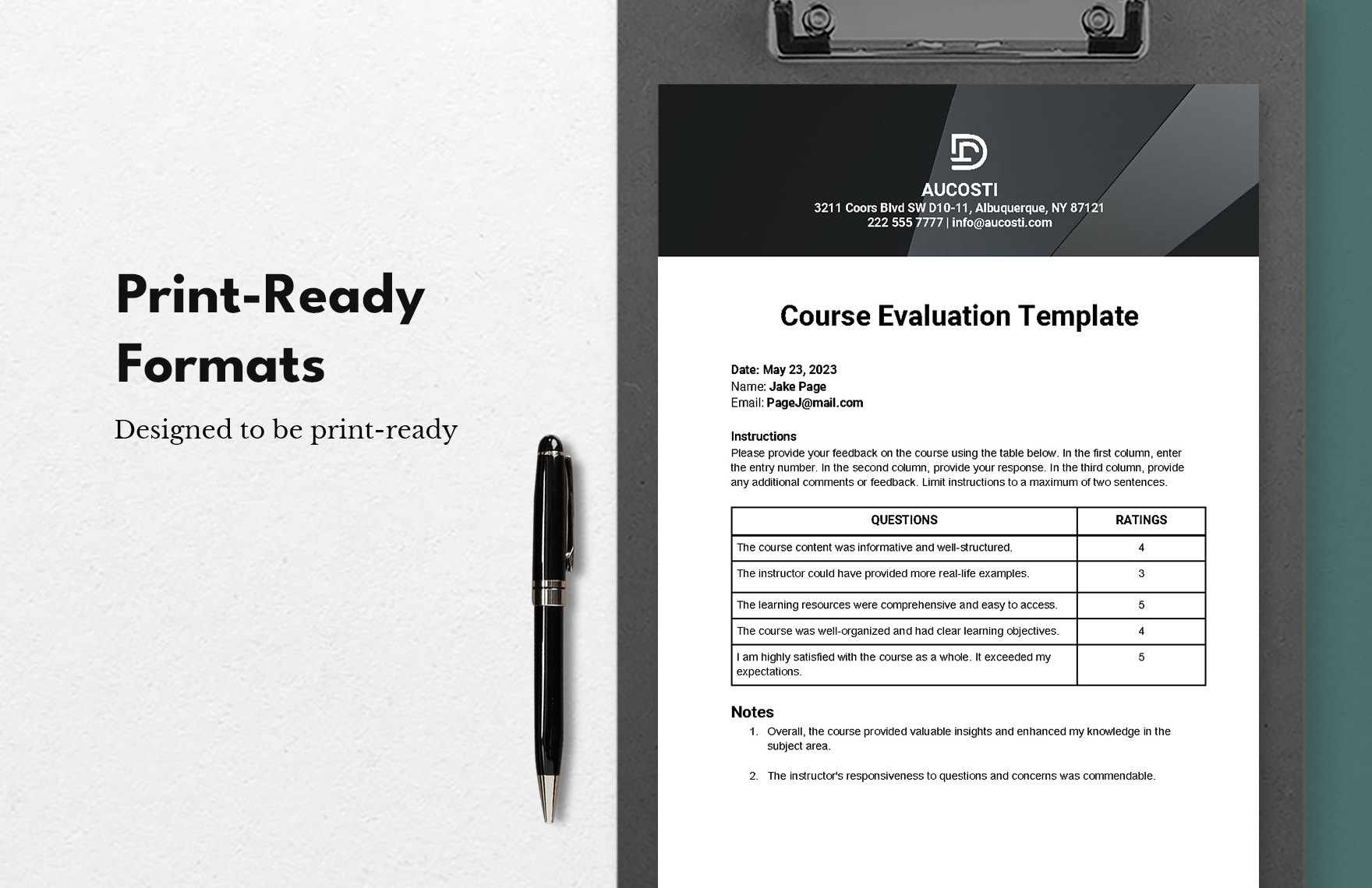 Course Evaluation Template