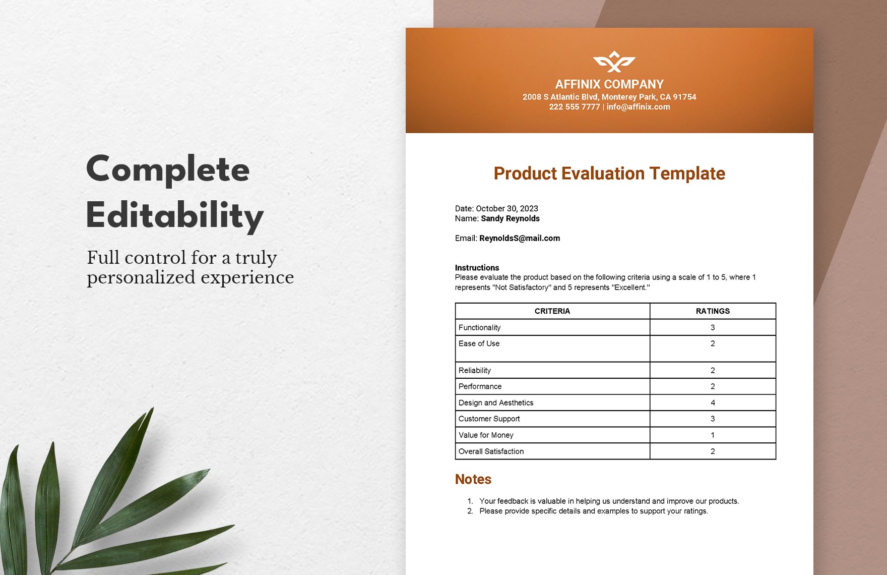 Product Evaluation Template