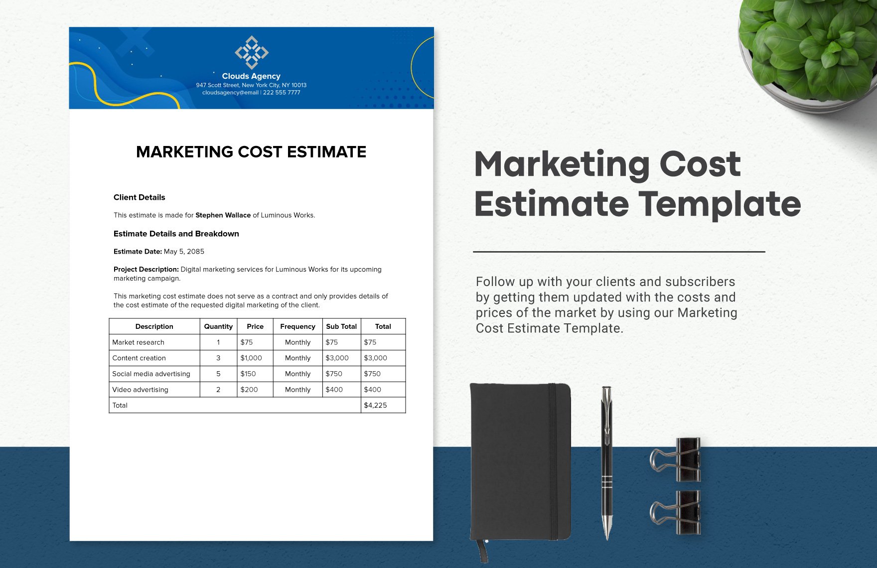 Marketing Cost Estimate Template