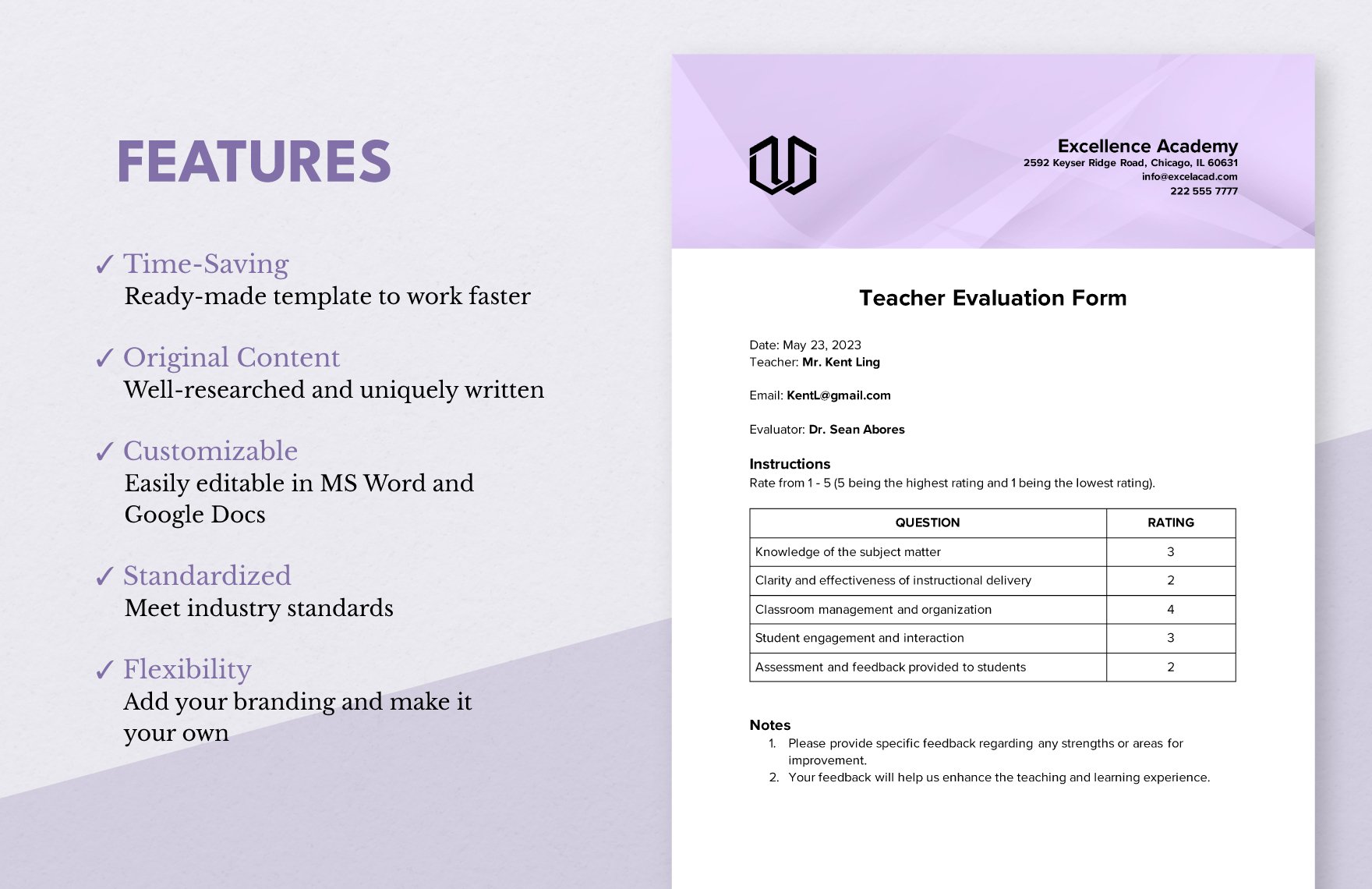 Teacher Evaluation Template