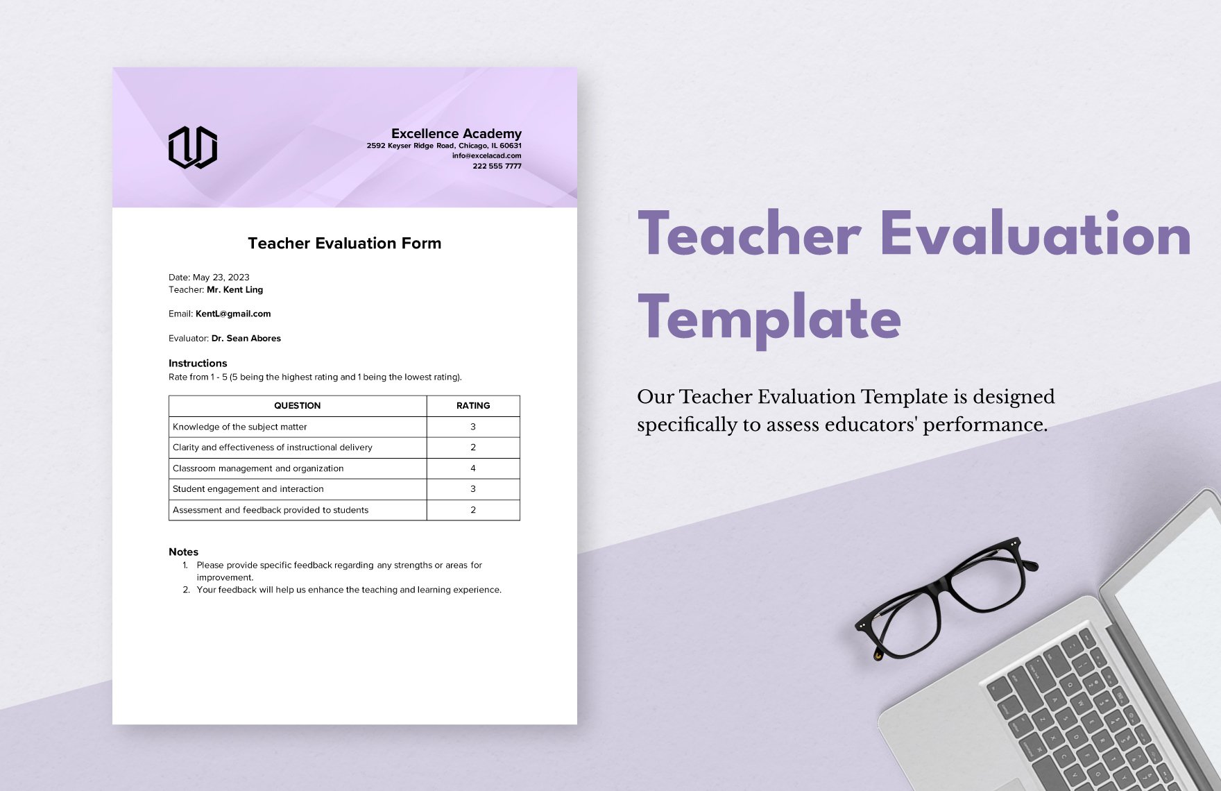 Free Teacher Evaluation Template