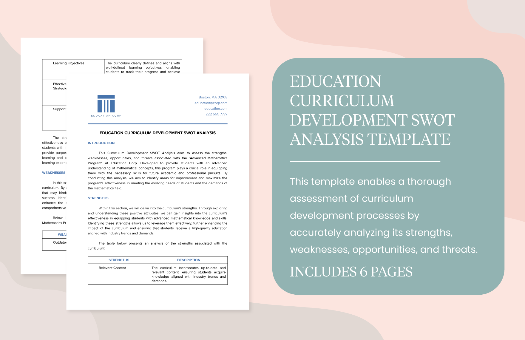 Education Curriculum Development SWOT Analysis Template