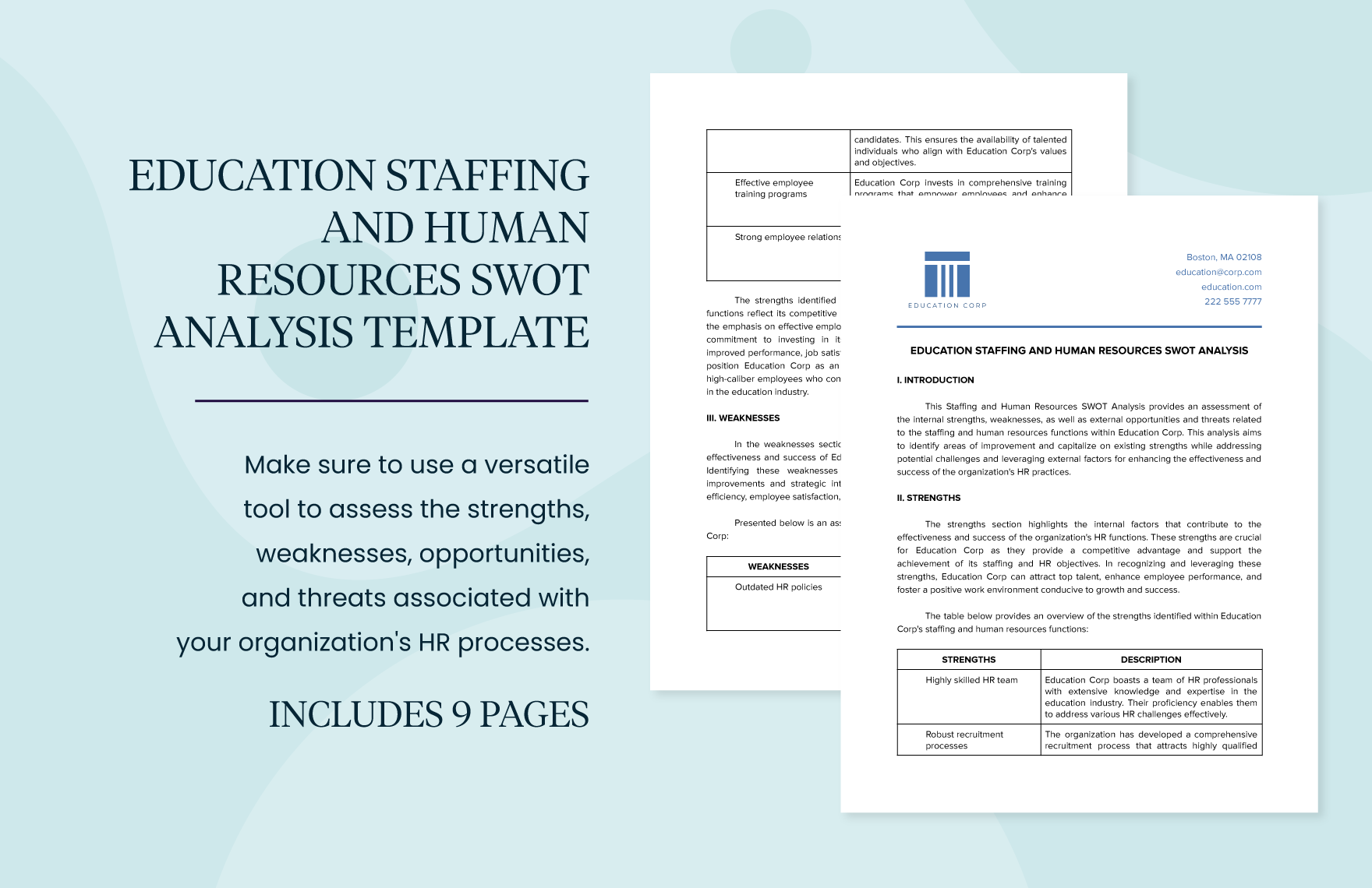 Education Staffing and Human Resources SWOT Analysis Template