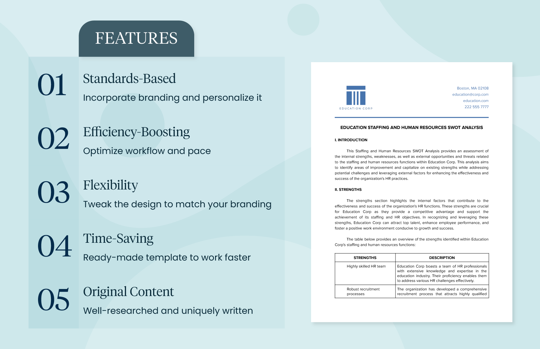 Education Staffing and Human Resources SWOT Analysis Template