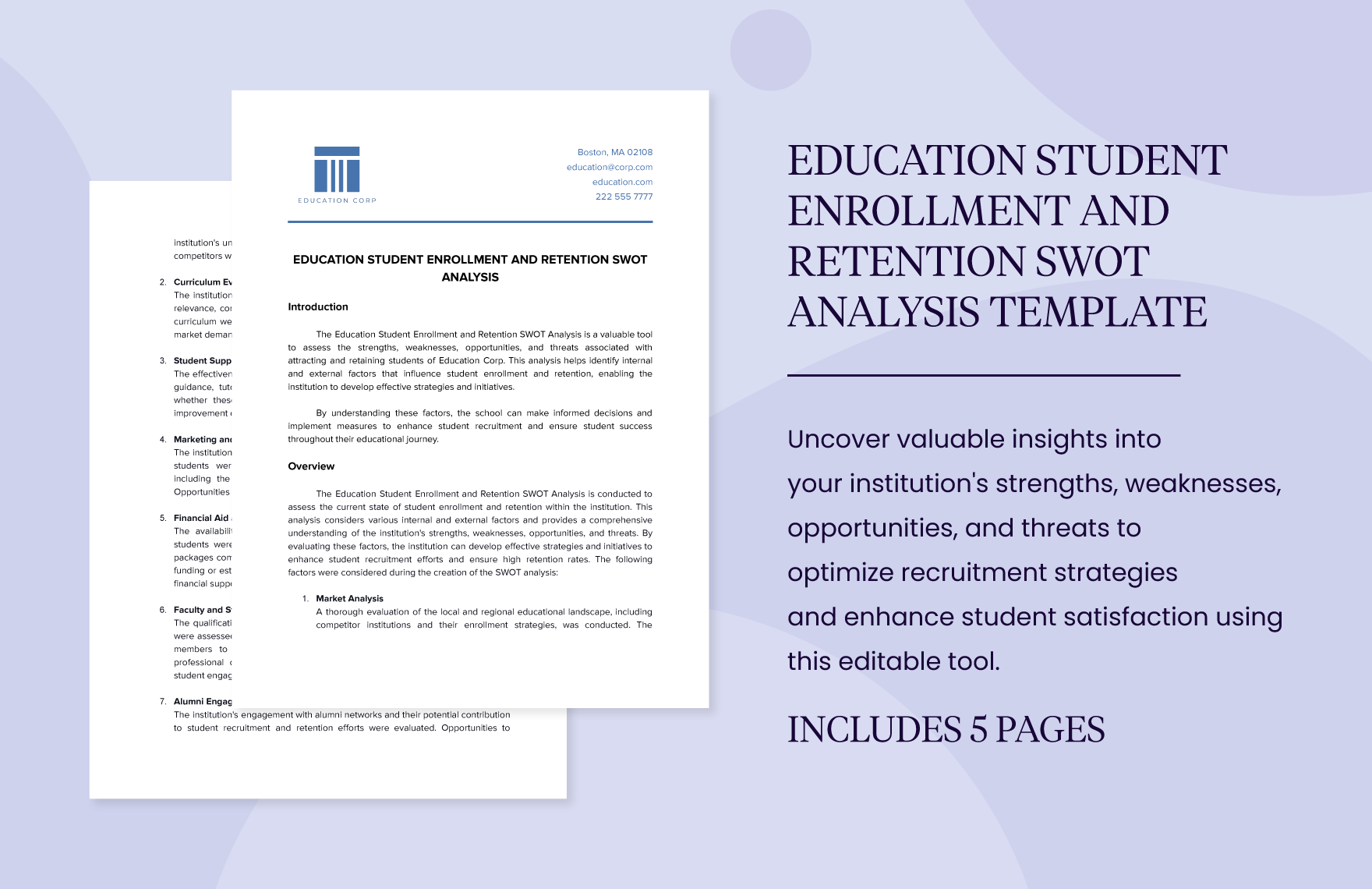 Education Student Enrollment and Retention SWOT Analysis Template