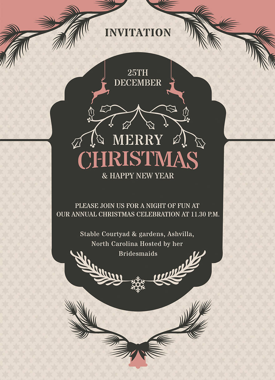 Merry Christmas and New Year Invitation Template
