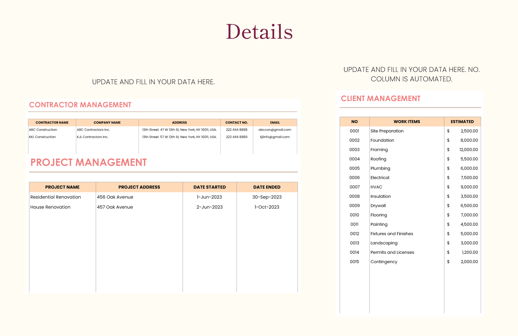General Contractor Estimate Template - Download in Excel, Google Sheets