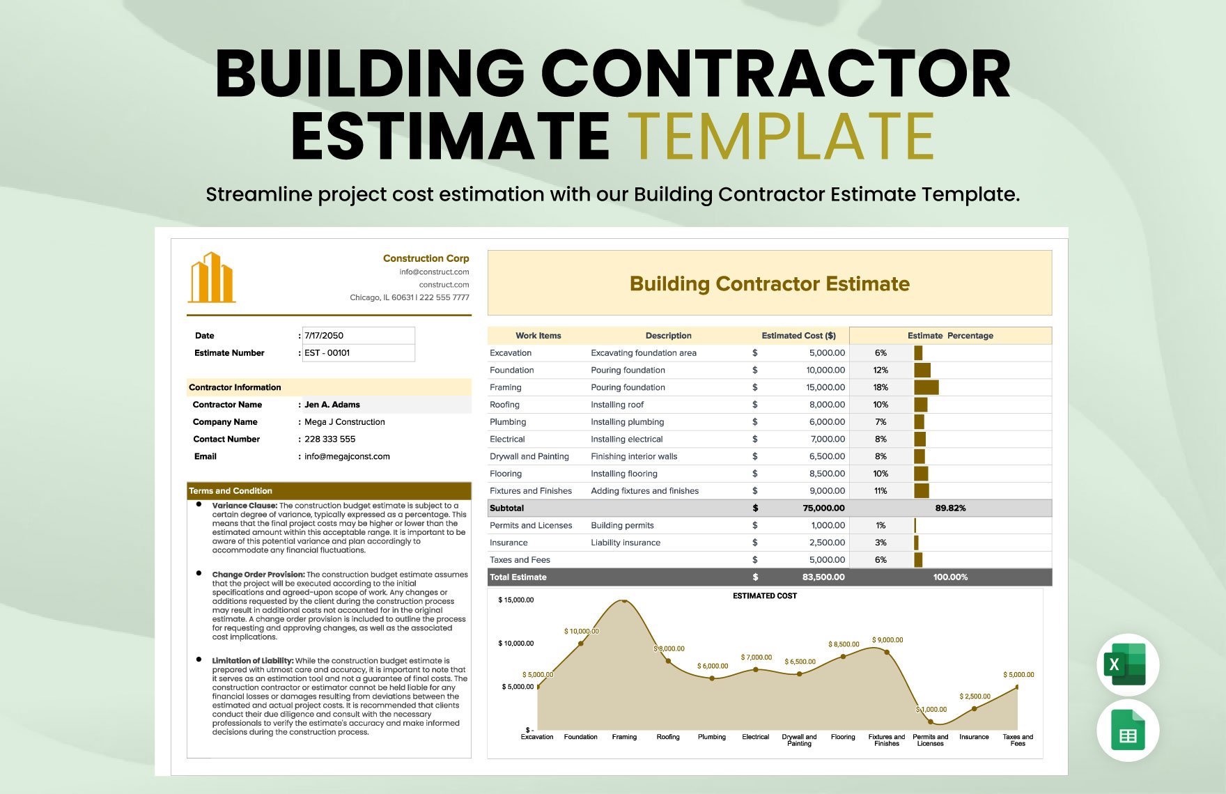 Free Building Contractor Estimate Template in Excel, Google Sheets