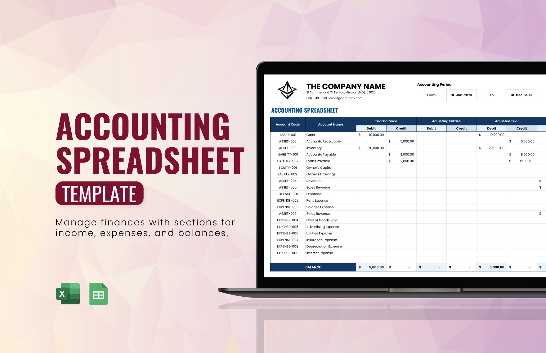 Free Accounting Spreadsheet Template in Excel, Google Sheets