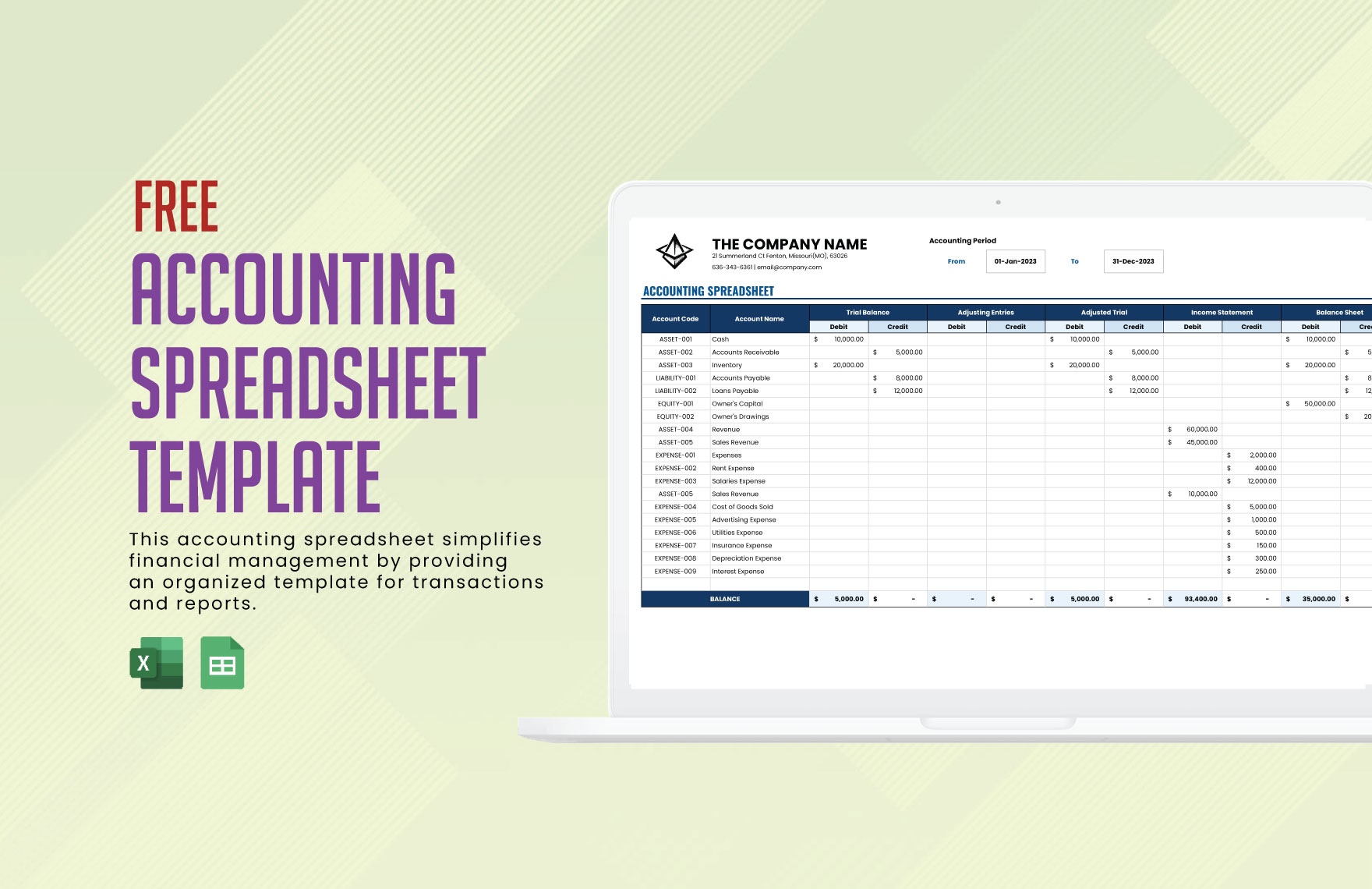 Free Accounting Spreadsheet Template