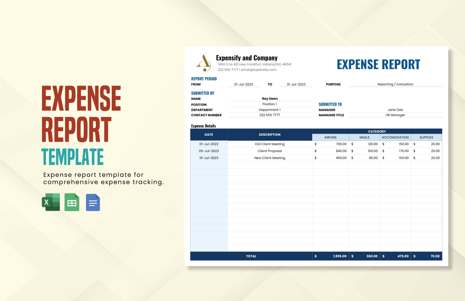 Expense Report Template in Google Docs, Excel, Google Sheets