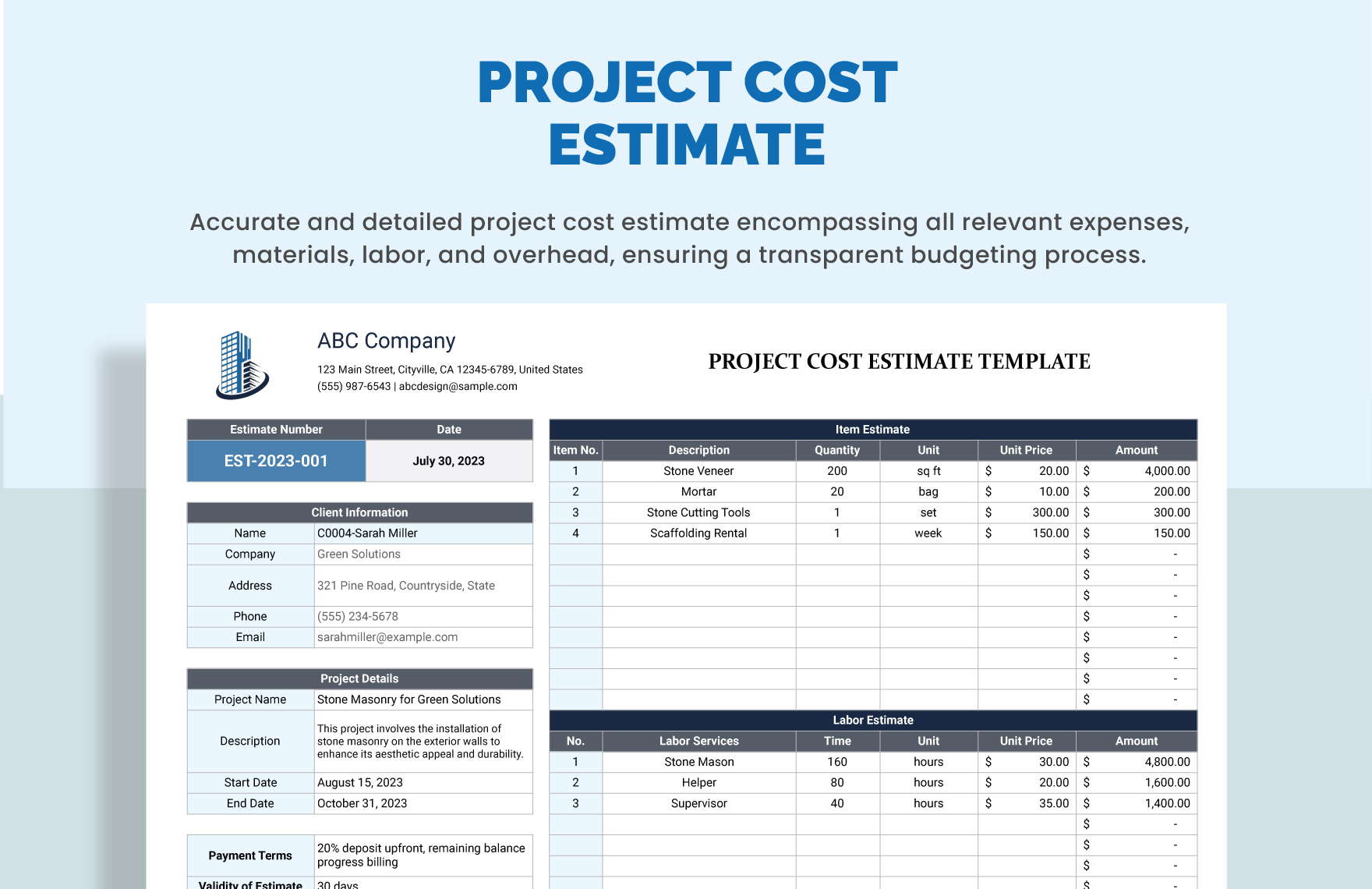 Estimate Sheet Google Sheet Templates - Free, Download | Template.net