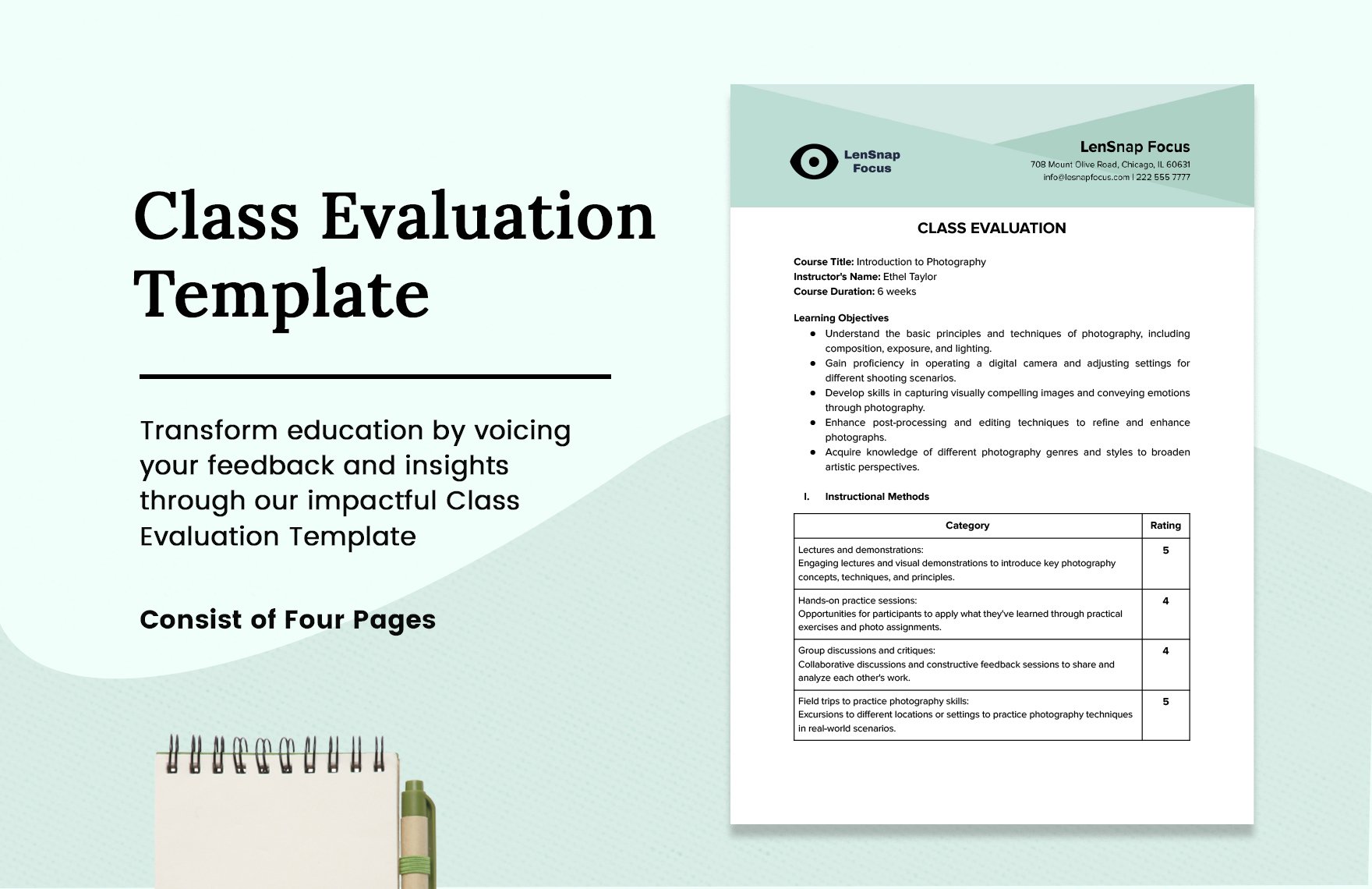 Class Evaluation Template   in Word, Google Docs, PDF