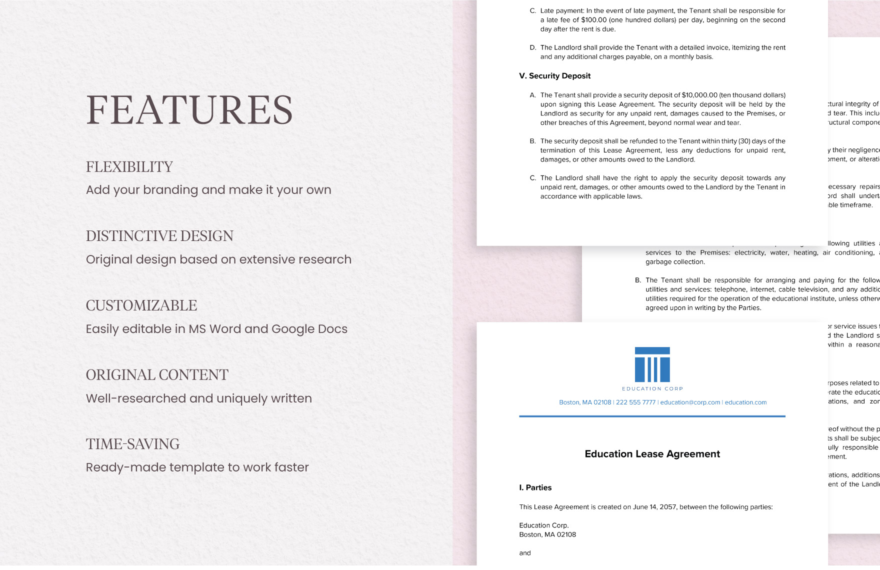 Education Lease Agreement Template in Word, PDF, Google Docs - Download ...