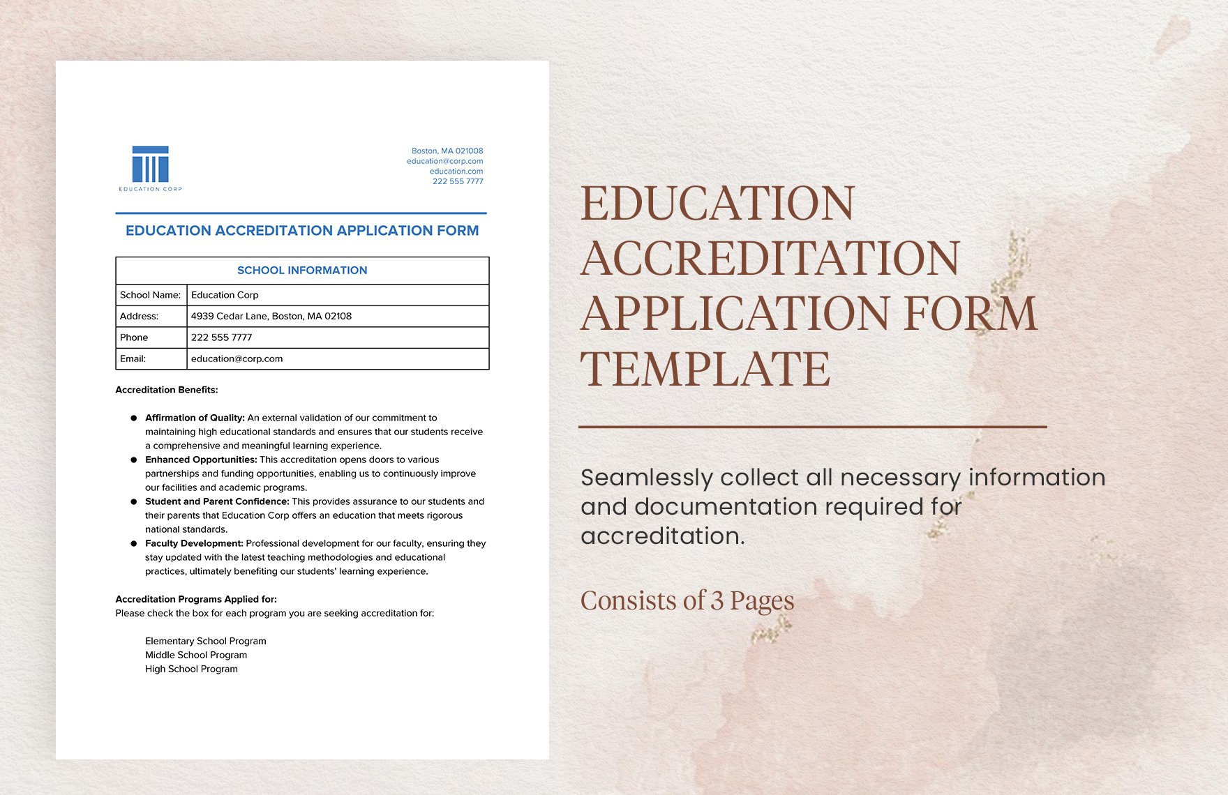 Education Accreditation Application Form Template in Word, Google Docs, PDF